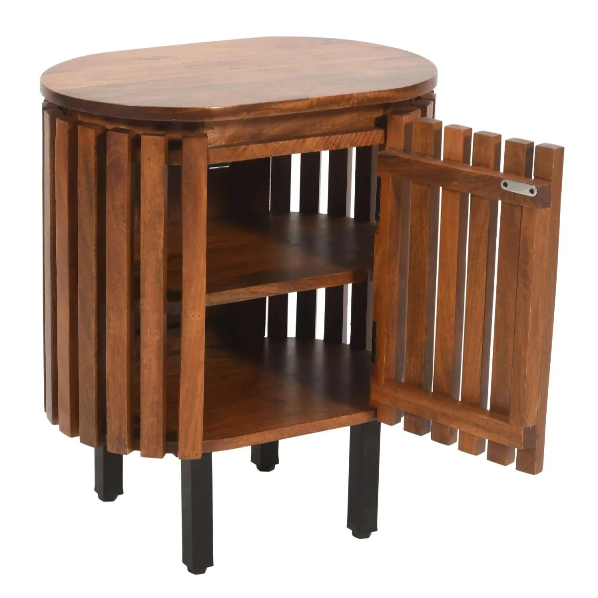 Birmingham Slatted Mango Wood Bedside Table with Legs - Brown – image 2