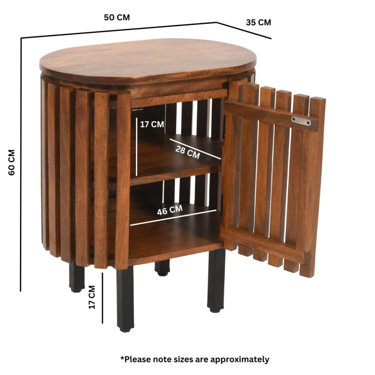 Birmingham Slatted Mango Wood Bedside Table with Legs - Brown – image 4