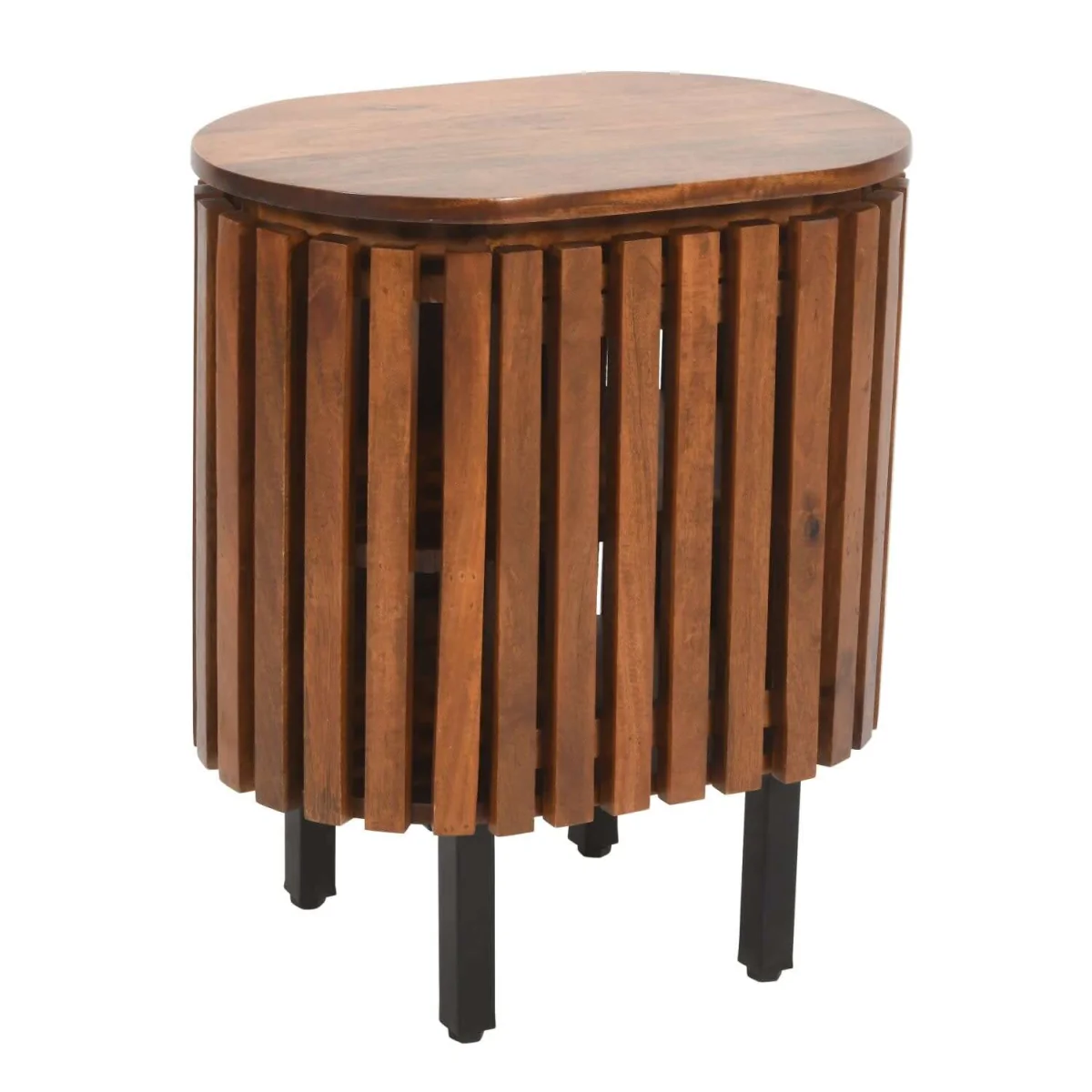 Birmingham Slatted Mango Wood Bedside Table with Legs - Brown – image 5