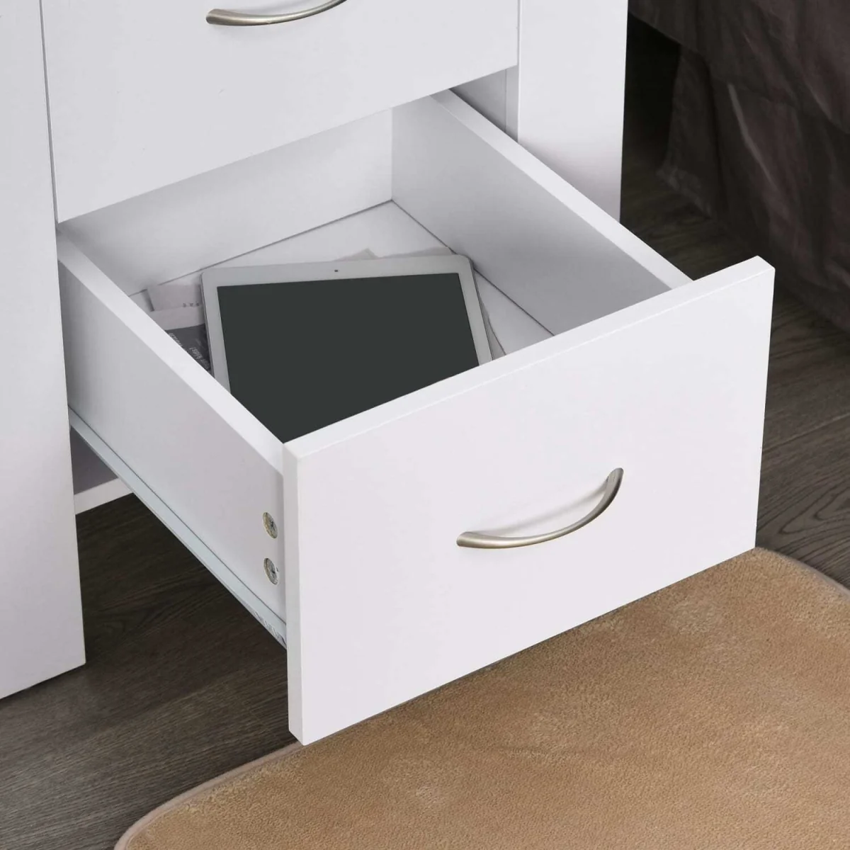 Zivika Momo Set of 2 White Bedside Tables, 2 Drawers, Silver Handles – image 2