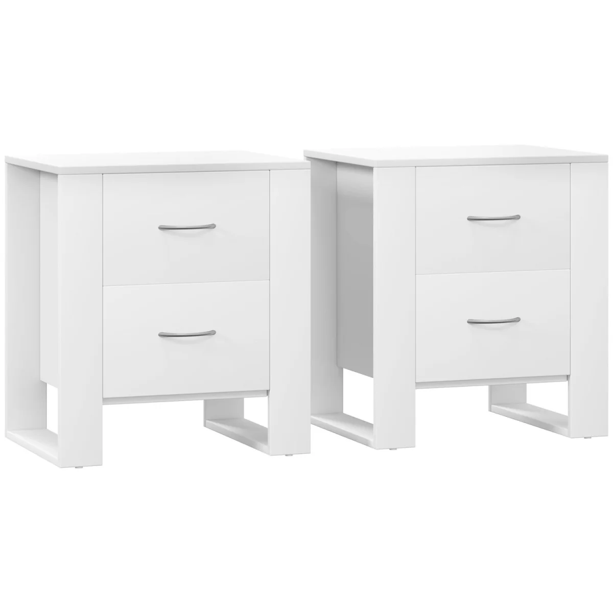 Zivika Momo Set of 2 White Bedside Tables, 2 Drawers, Silver Handles – image 3