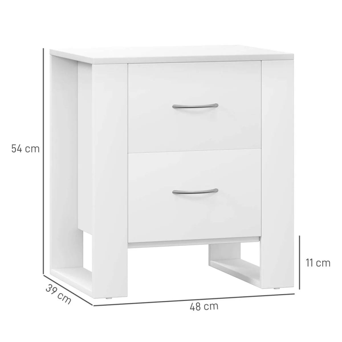 Zivika Momo Set of 2 White Bedside Tables, 2 Drawers, Silver Handles – image 4