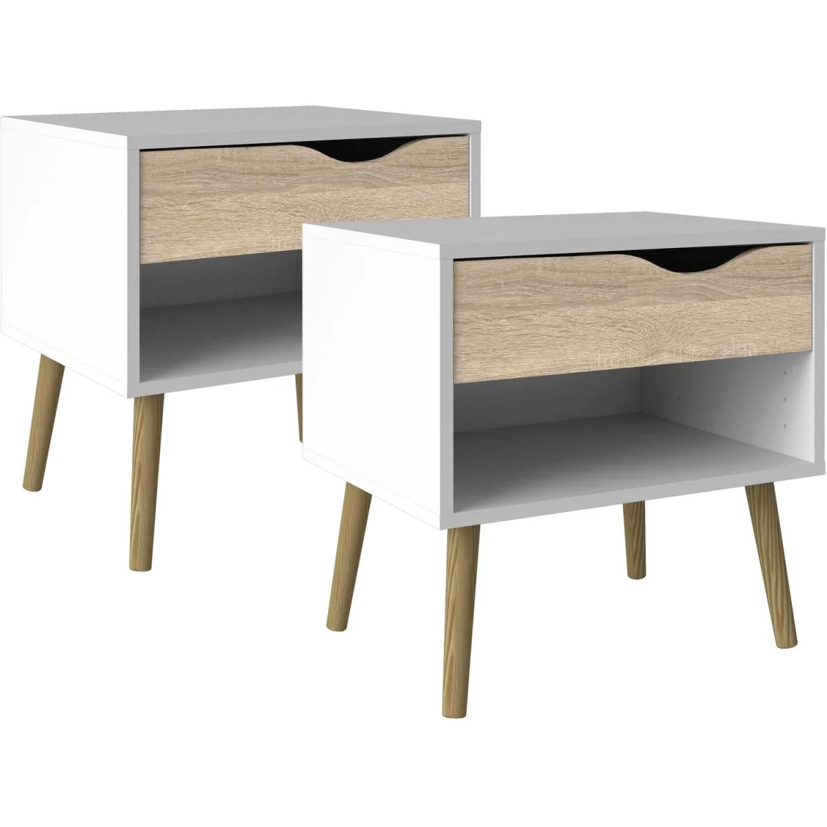 Wyld Haus Sapporo Set of 2 Bedside Tables Matt White with Natural Oak-Effect, 1 Drawer - White – image 2