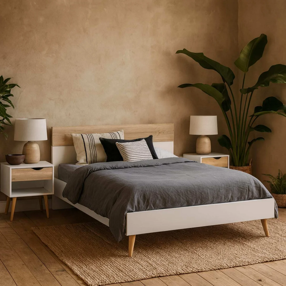 Wyld Haus Sapporo Set of 2 Bedside Tables Matt White with Natural Oak-Effect, 1 Drawer - White – image 3