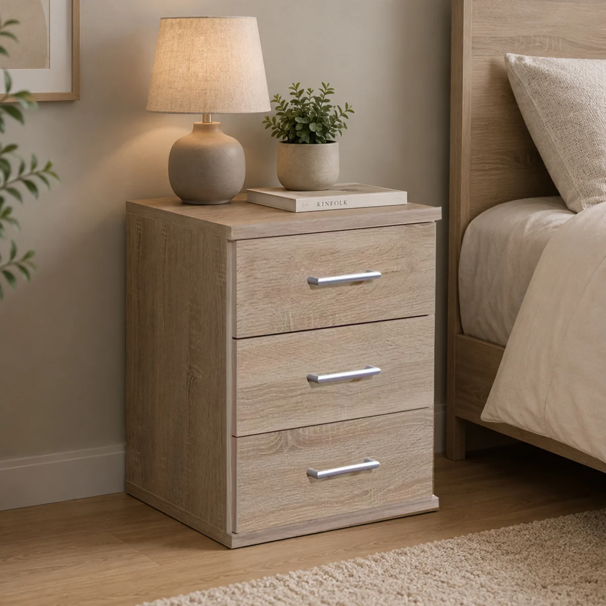 Osaka Oak 3 Drawer Bedside Cabinet - Oak – image 2