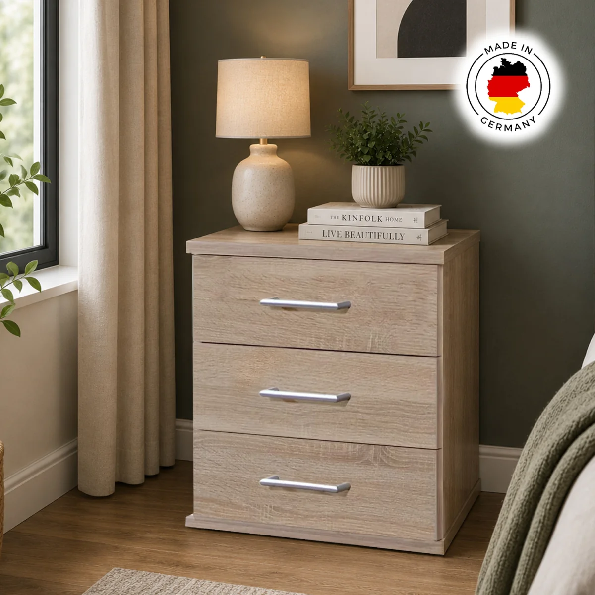 Osaka Oak 3 Drawer Bedside Cabinet - Oak – image 5