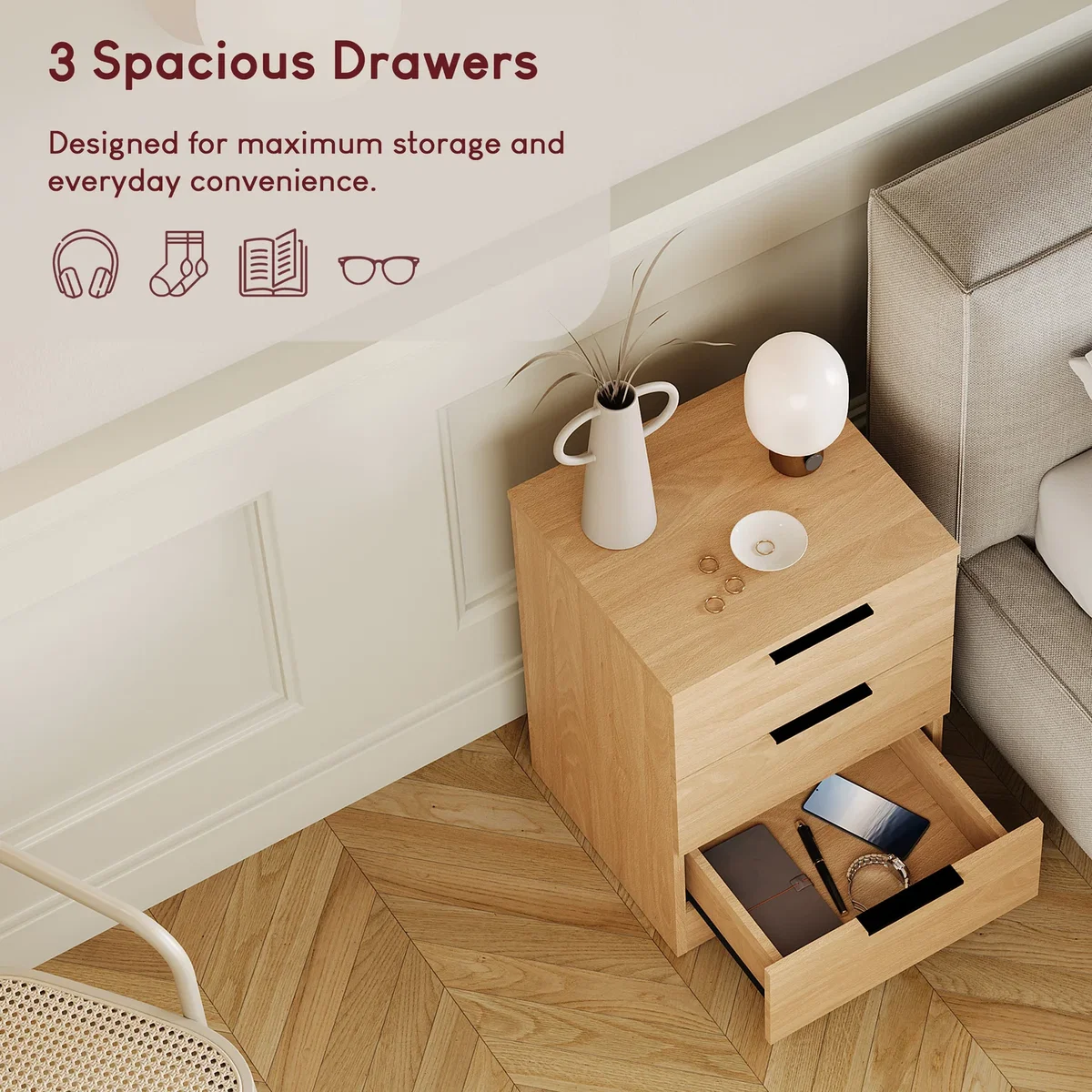 Trega 3 Drawer Bedside Chest - Pine / 1 – image 21