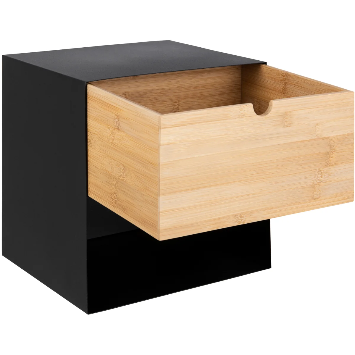 Joliet 1 Drawer Wallmounted Bedside Table in Black & Bamboo - Black & Bamboo – image 5