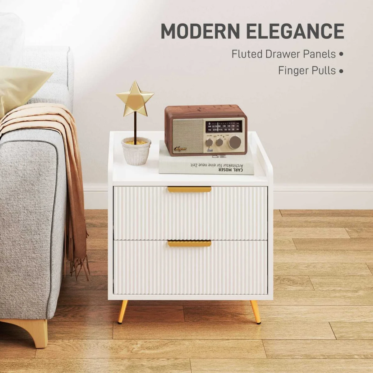 Conola Yone White Set of 2 Elegant 2-Drawer Bedside Tables – image 2