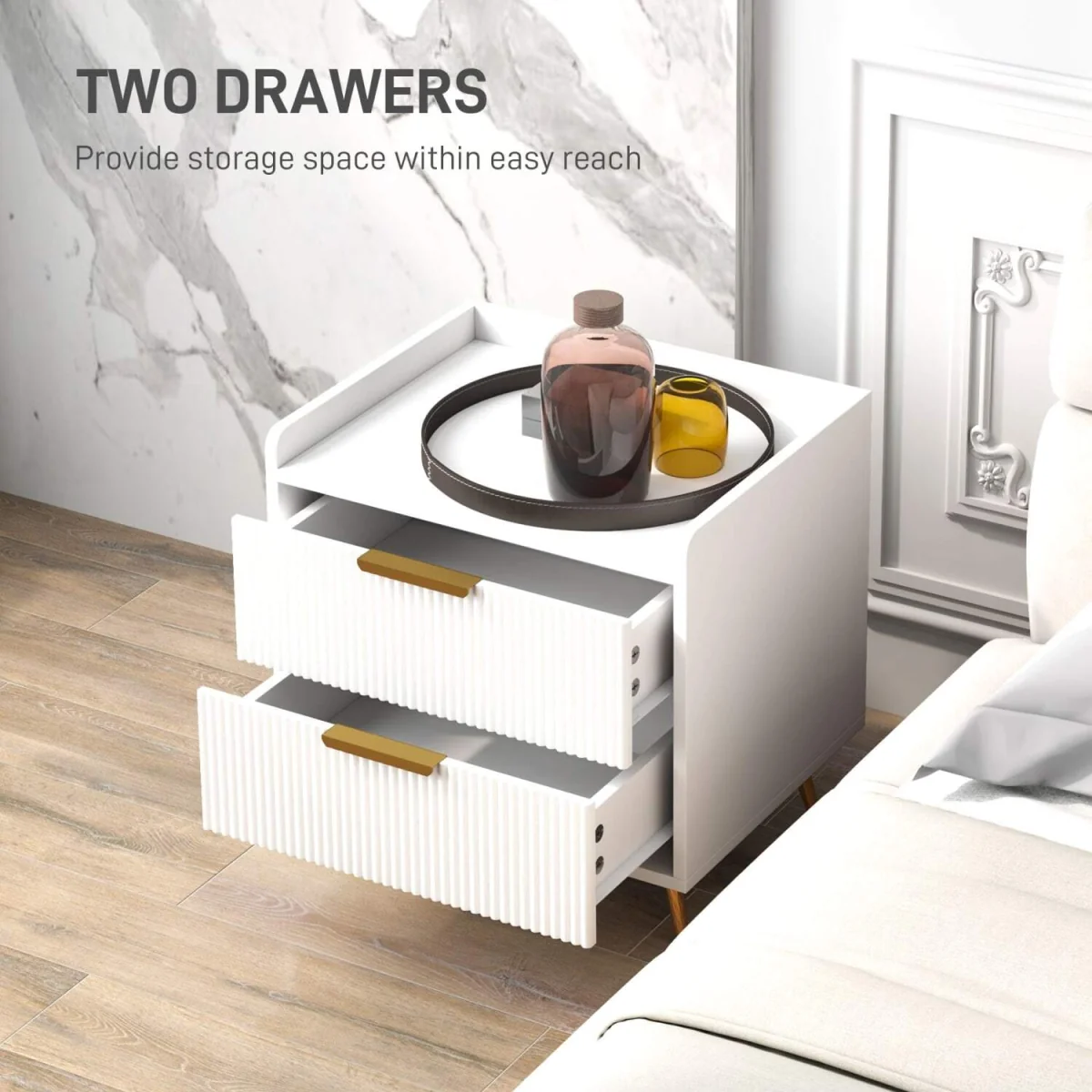 Conola Yone White Set of 2 Elegant 2-Drawer Bedside Tables – image 6
