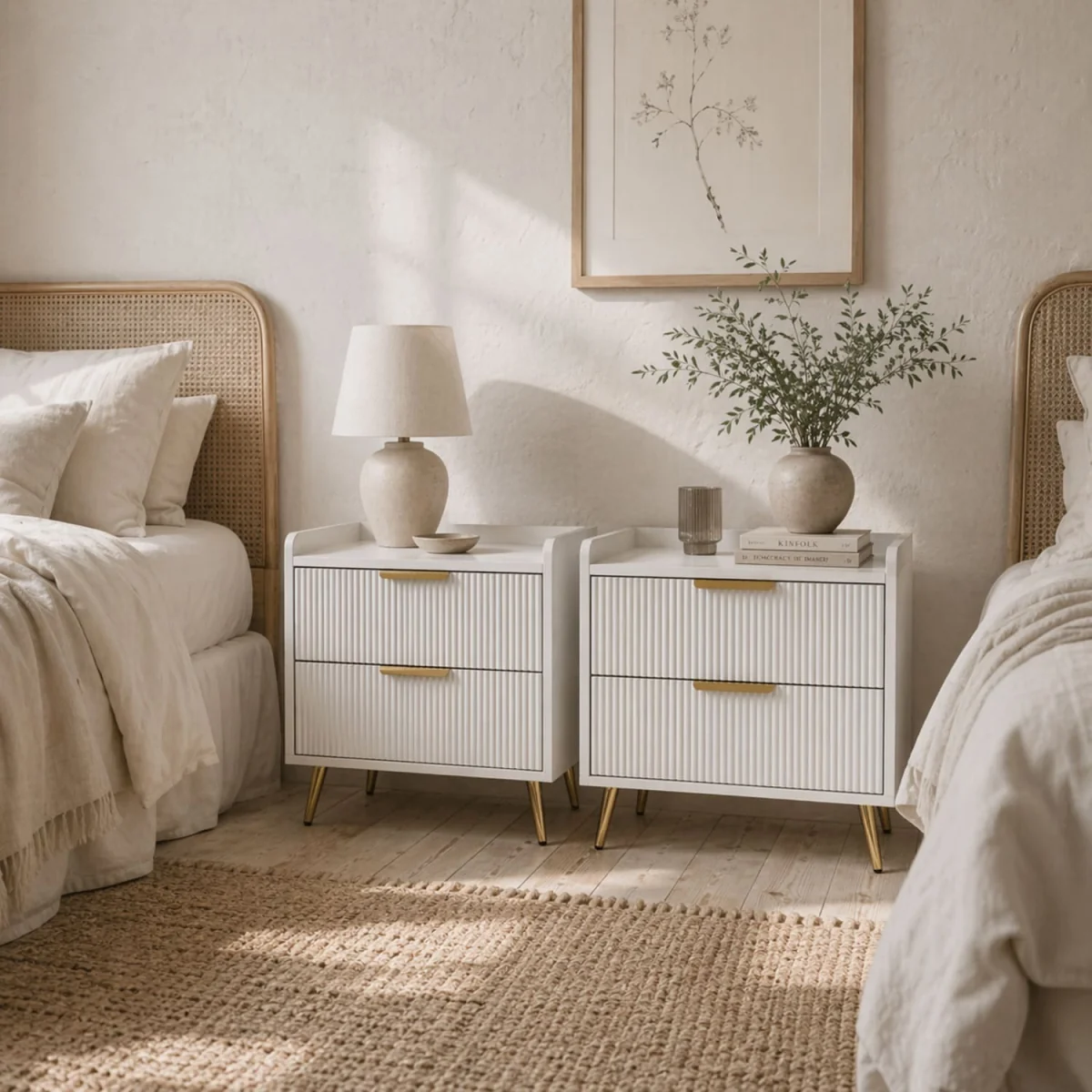 Conola Yone White Set of 2 Elegant 2-Drawer Bedside Tables – image 1