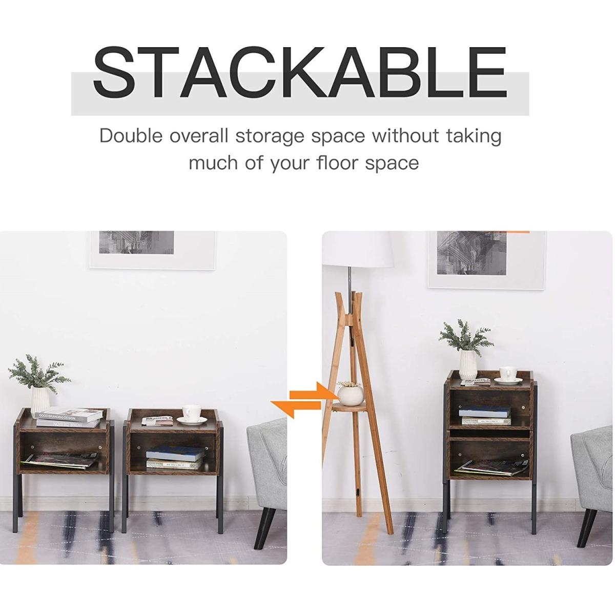 Set of 2 Stacking Bed Side Table  - Brown – image 4
