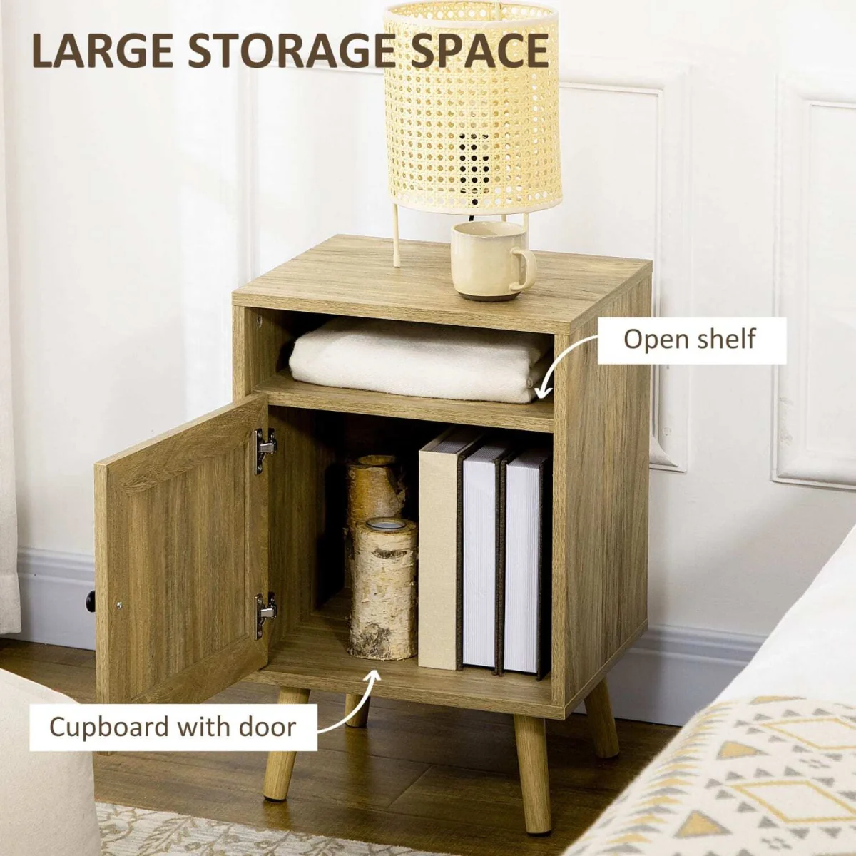 Nepale Natural Wooden Rattan Bedside Table with Drawer and Shelf – image 2