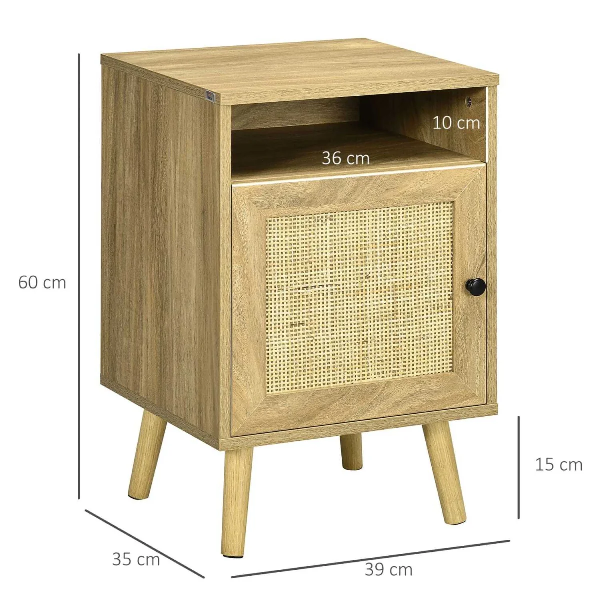 Nepale Natural Wooden Rattan Bedside Table with Drawer and Shelf – image 4