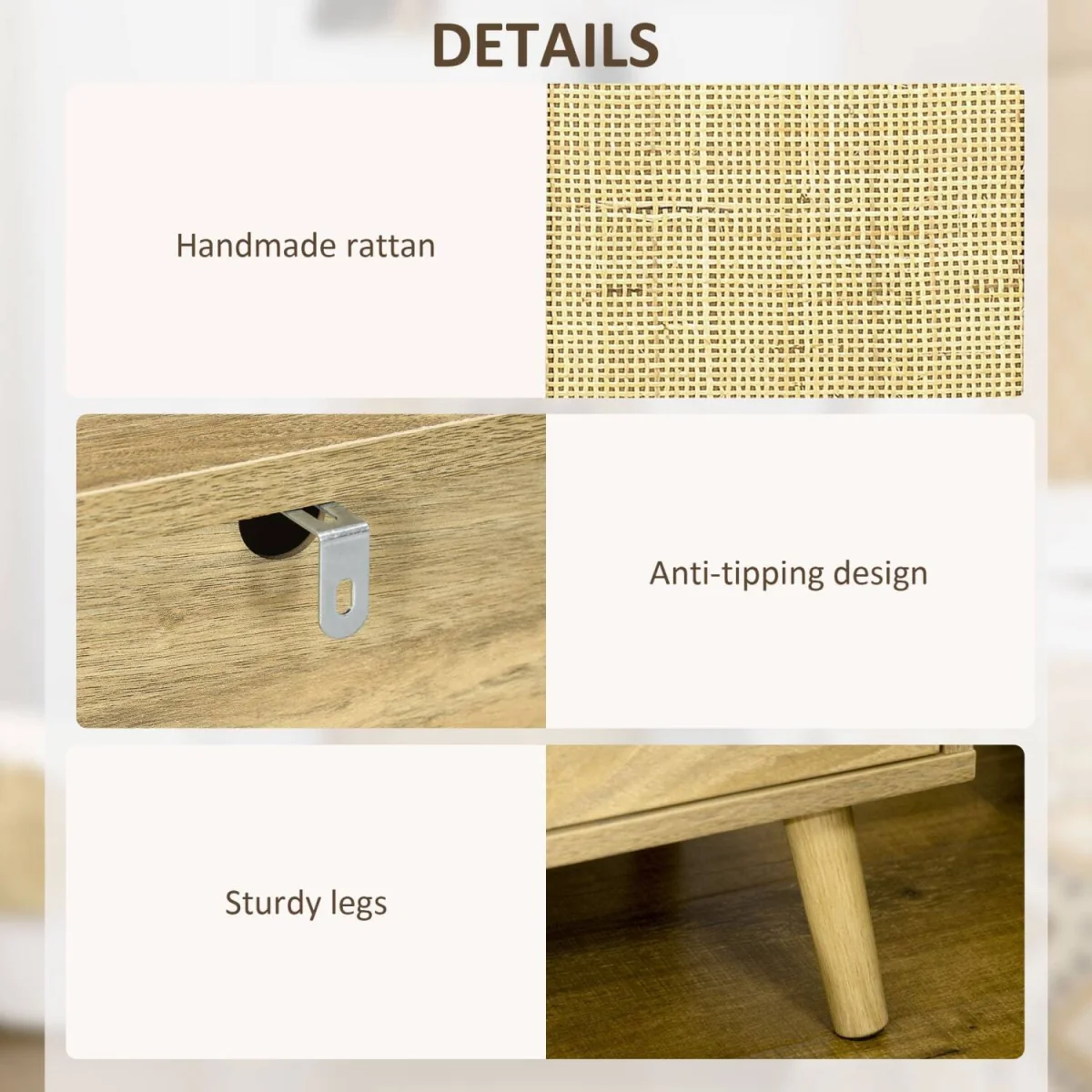 Nepale Natural Wooden Rattan Bedside Table with Drawer and Shelf – image 6