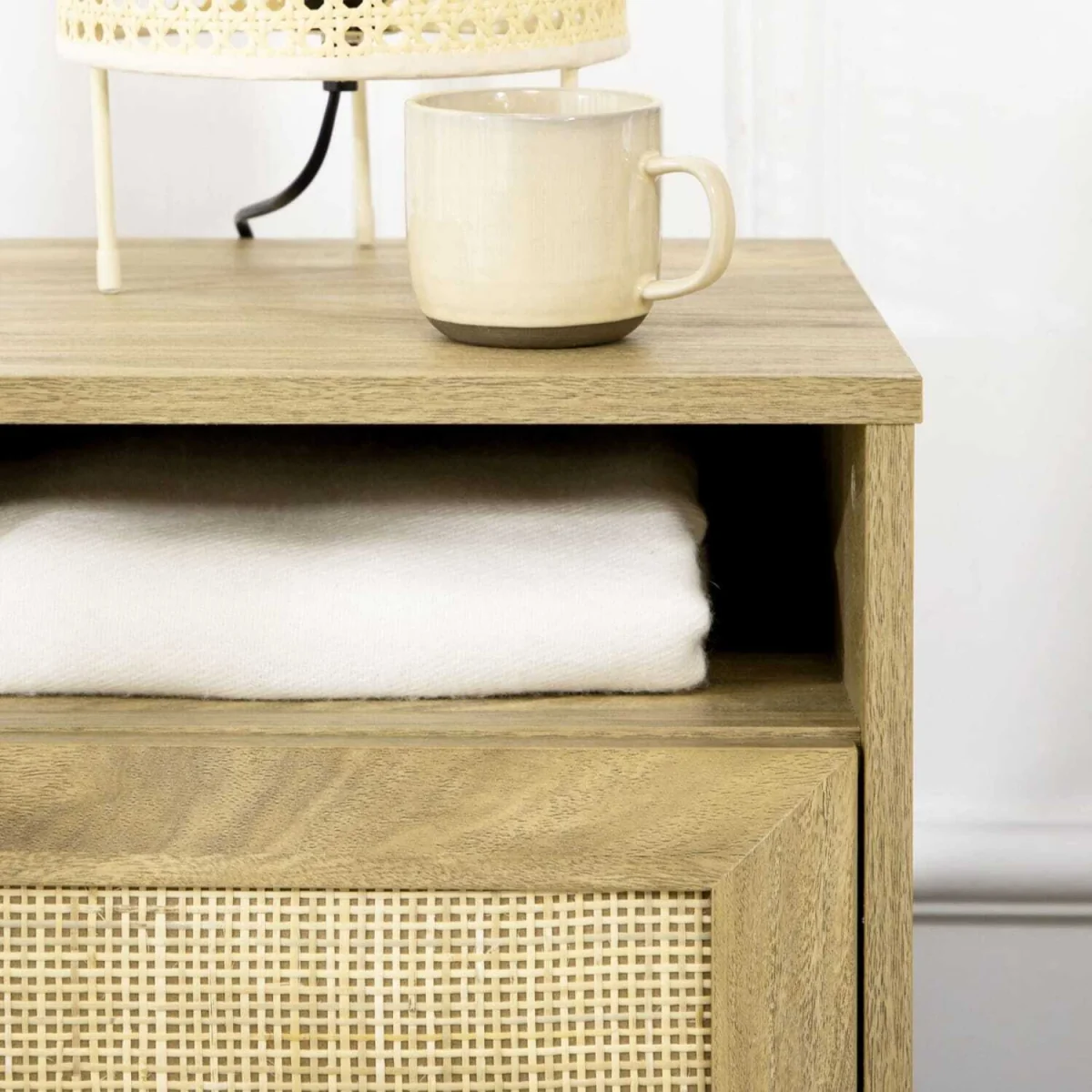 Nepale Natural Wooden Rattan Bedside Table with Drawer and Shelf – image 7