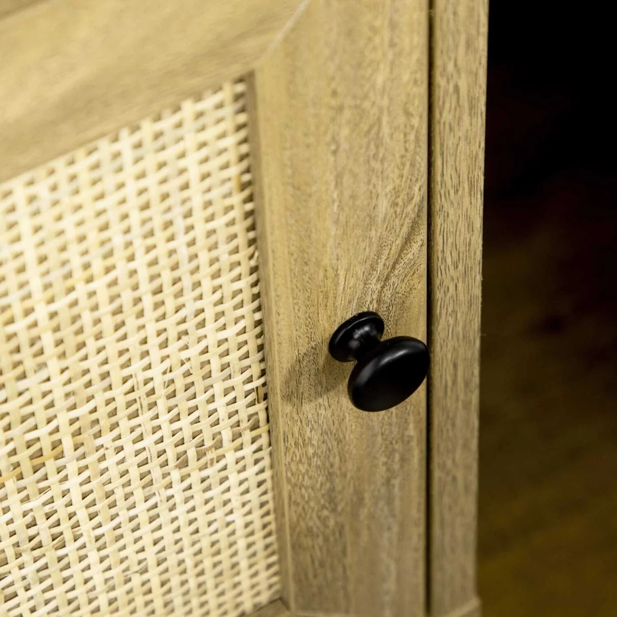 Nepale Natural Wooden Rattan Bedside Table with Drawer and Shelf – image 8