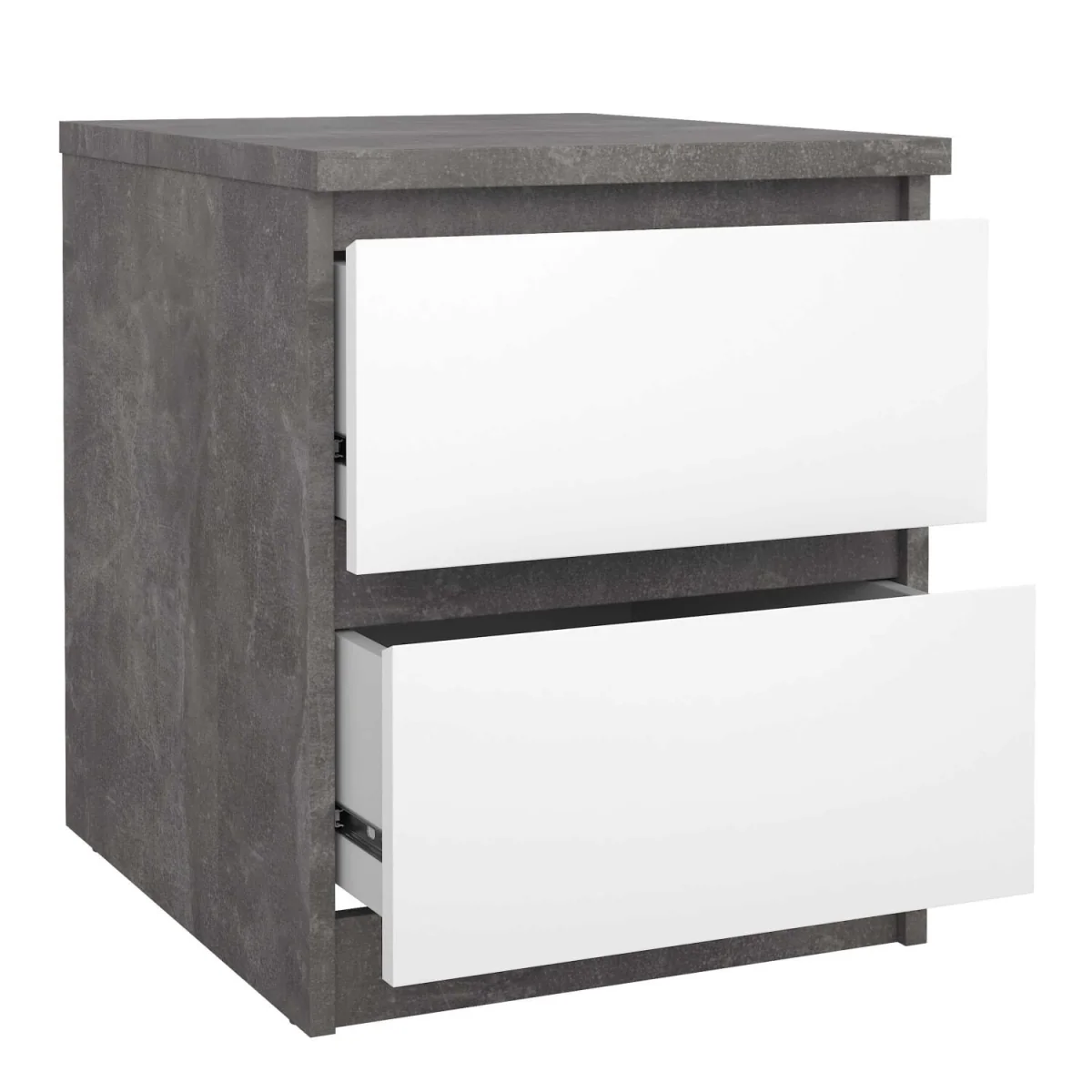 Budapest Bedside Table - Concrete Effect and Matt White, 2 Drawers - Grey – image 4