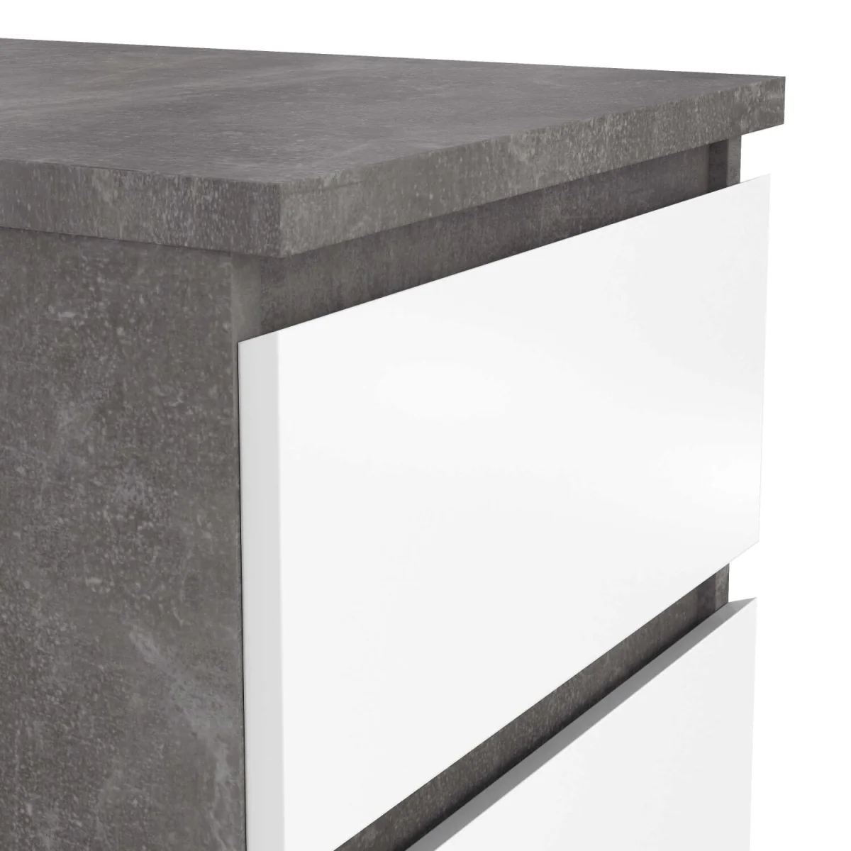 Budapest Bedside Table - Concrete Effect and Matt White, 2 Drawers - Grey – image 5