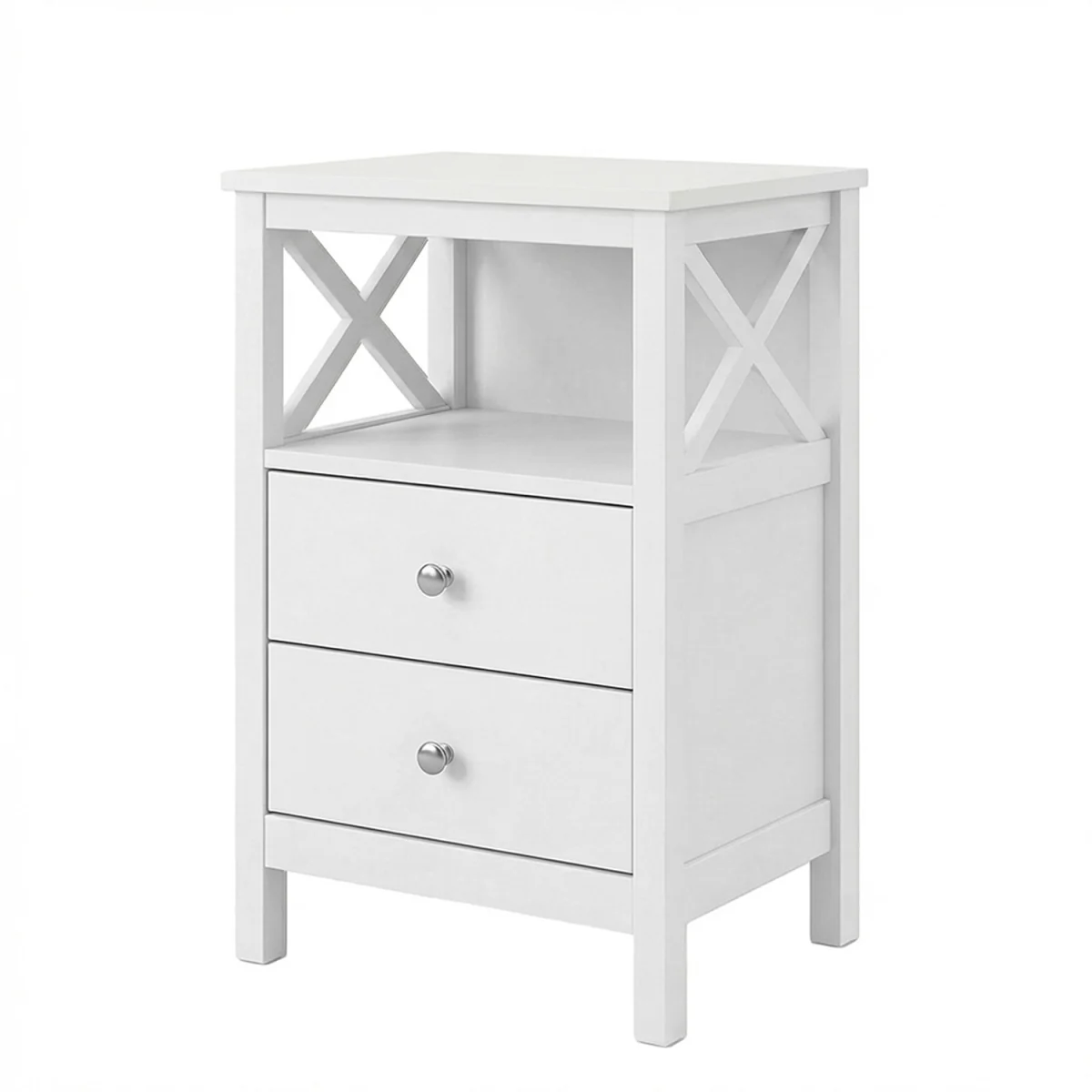 Bedside Table Wood Nightstand Cabinet 2 Storage Drawers Open Shelf - White – image 3
