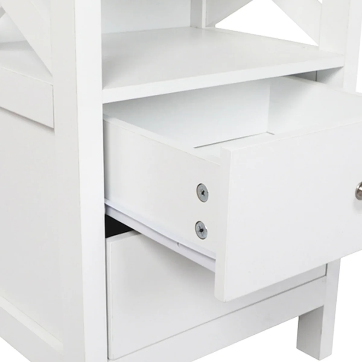 Bedside Table Wood Nightstand Cabinet 2 Storage Drawers Open Shelf - White – image 6