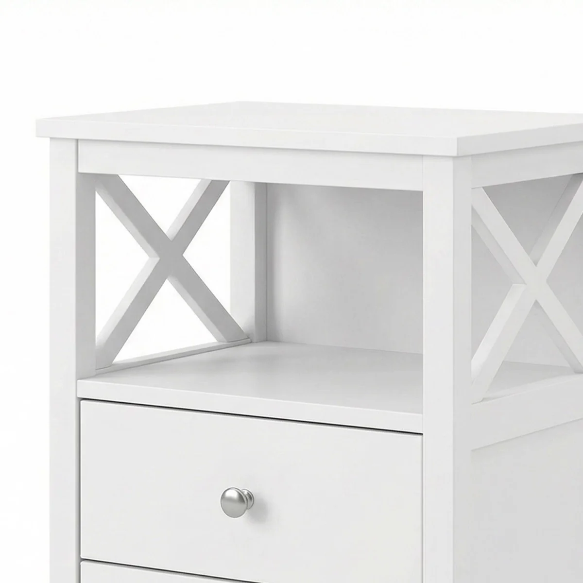 Bedside Table Wood Nightstand Cabinet 2 Storage Drawers Open Shelf - White – image 7