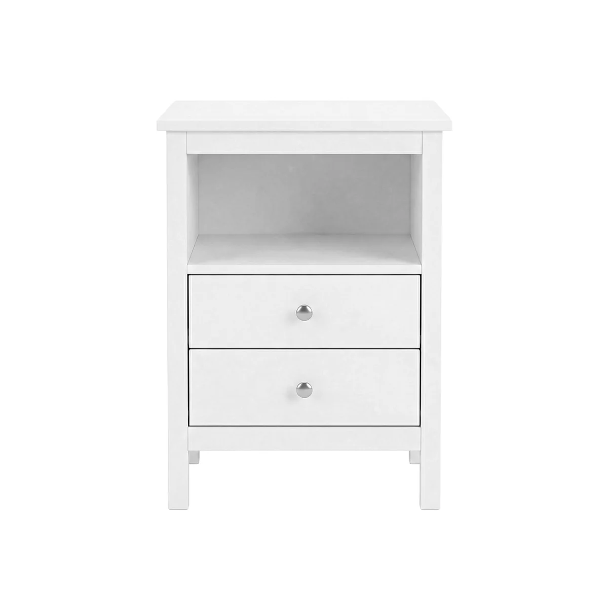 Bedside Table Wood Nightstand Cabinet 2 Storage Drawers Open Shelf - White – image 1