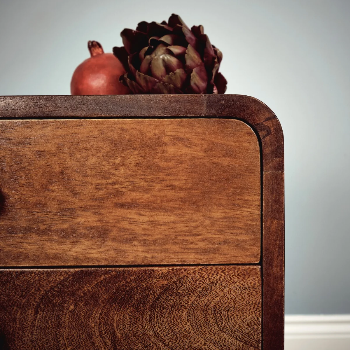 Solid Mango Wood Bedside Table - Medium Oak – image 2