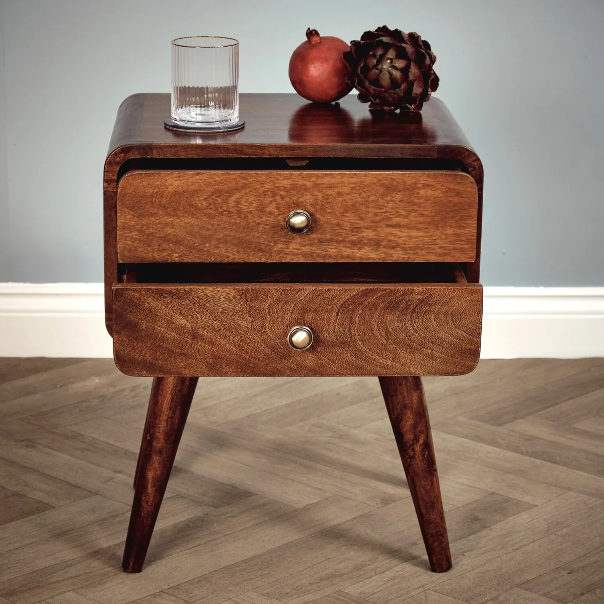 Solid Mango Wood Bedside Table - Medium Oak – image 3