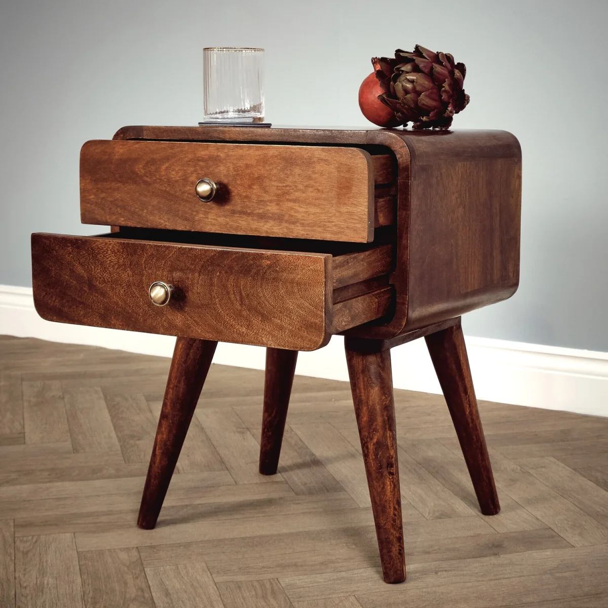 Solid Mango Wood Bedside Table - Medium Oak – image 4