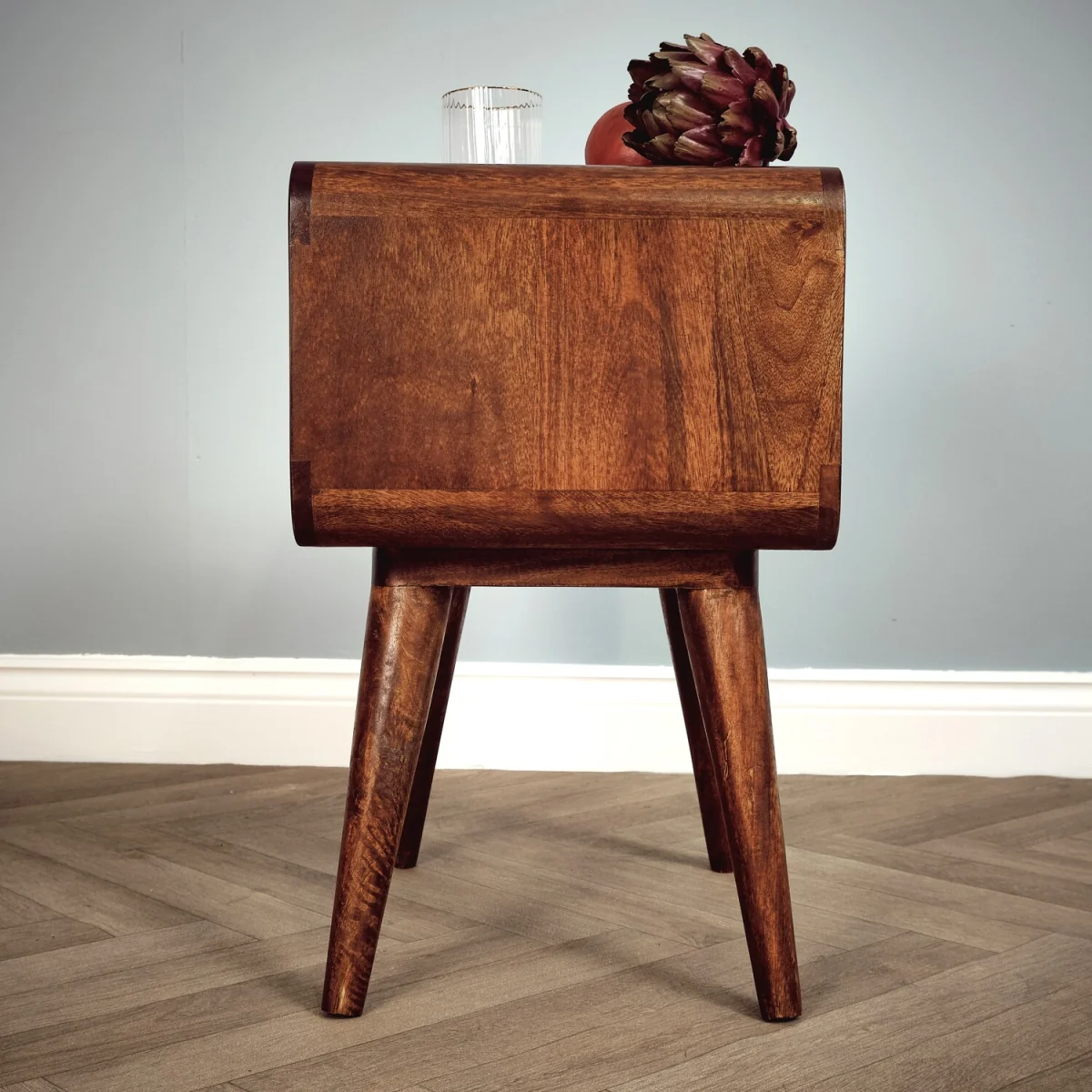 Solid Mango Wood Bedside Table - Medium Oak – image 5
