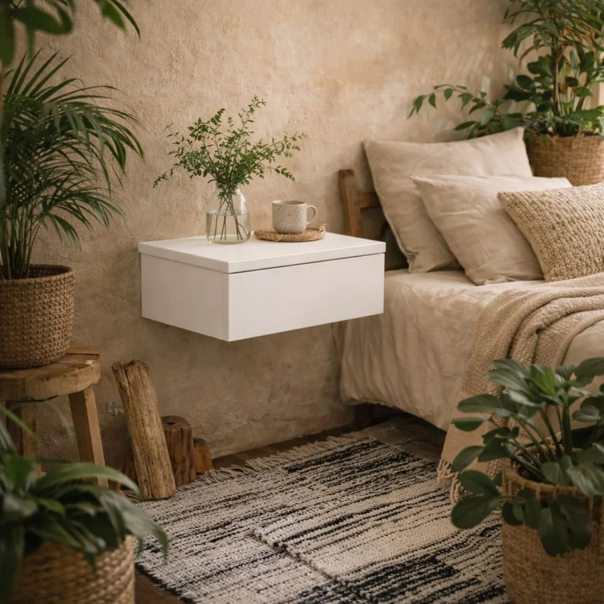 Wyld Haus Hereford White Wall-Mounted Bedside Table with 1 Drawer - White – image 1
