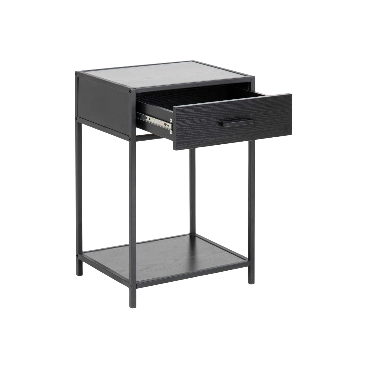 Wyld Haus El Paso Black Bedside Table 1 Drawer with Bottom Shelf, Ash Black Laminate - Gold – image 1