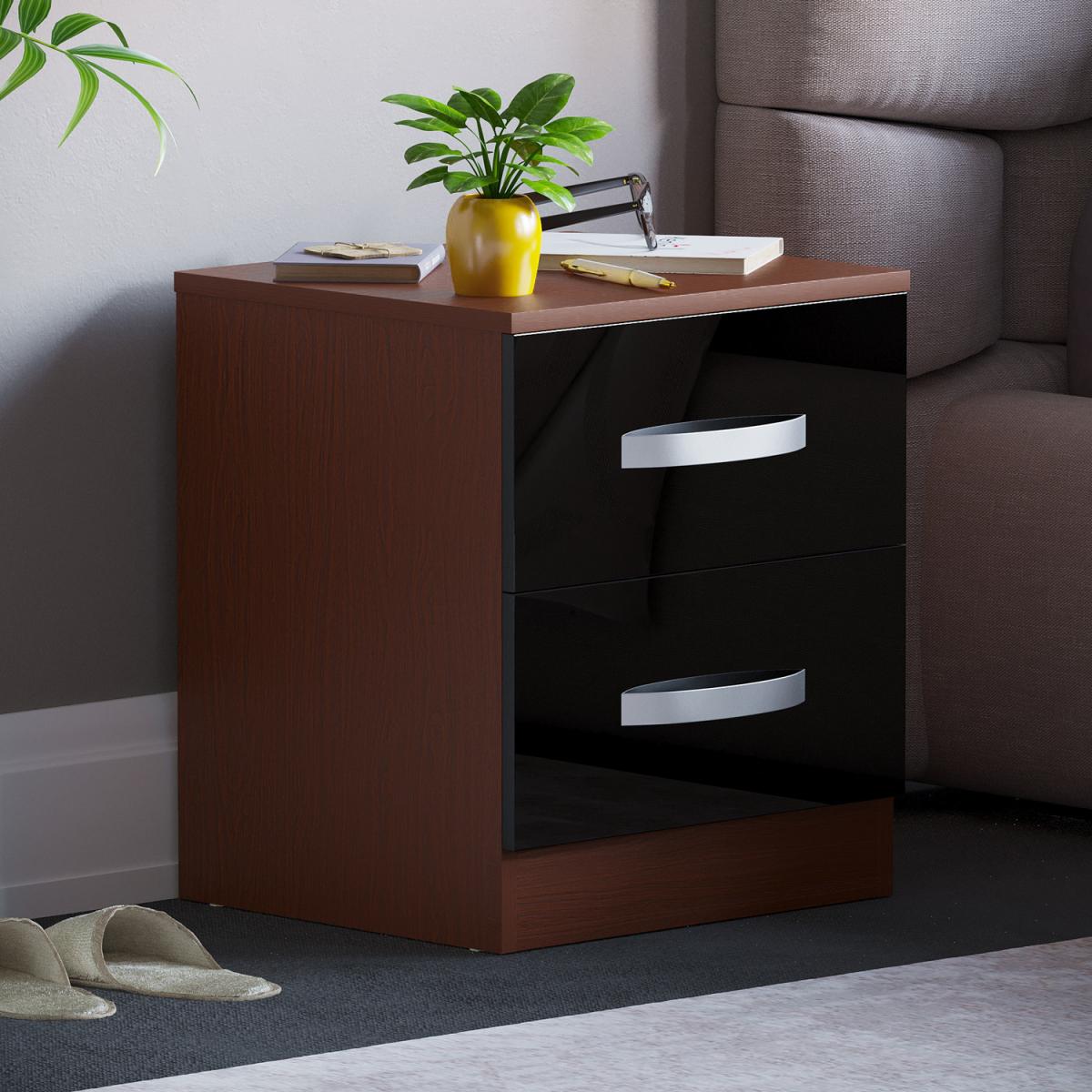Hulio 2 Drawer Bedside Cabinet - Walnut and Black – image 2