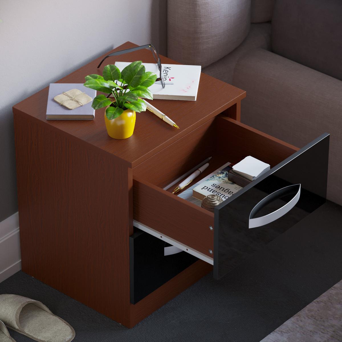 Hulio 2 Drawer Bedside Cabinet - Walnut and Black – image 4