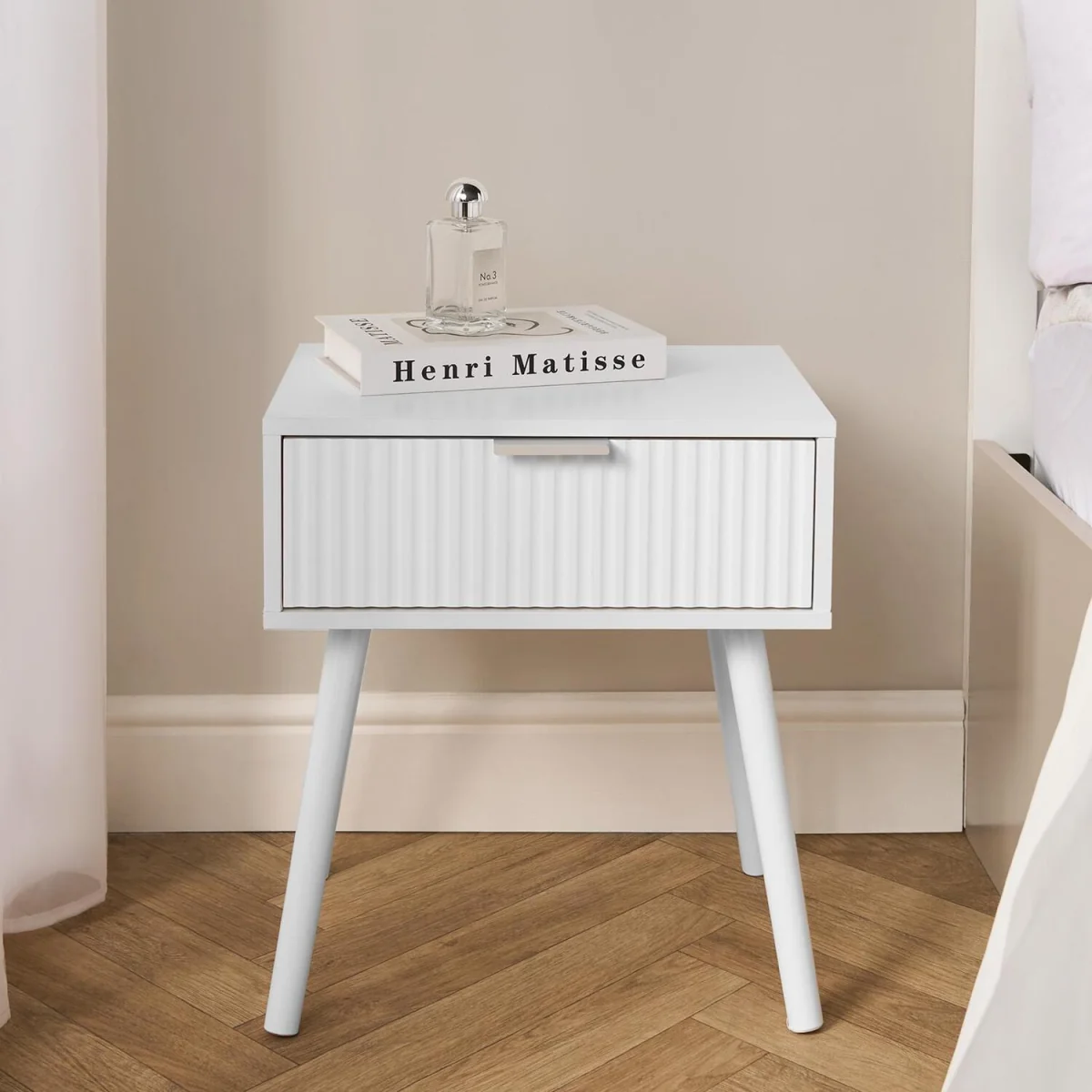 Venice Ribbed Bedside Table - White – image 2