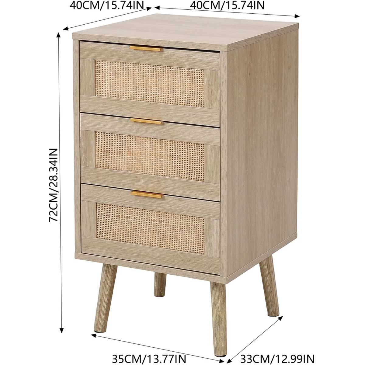 3 Drawer Bedside Table with Storage - Light Wood – image 2
