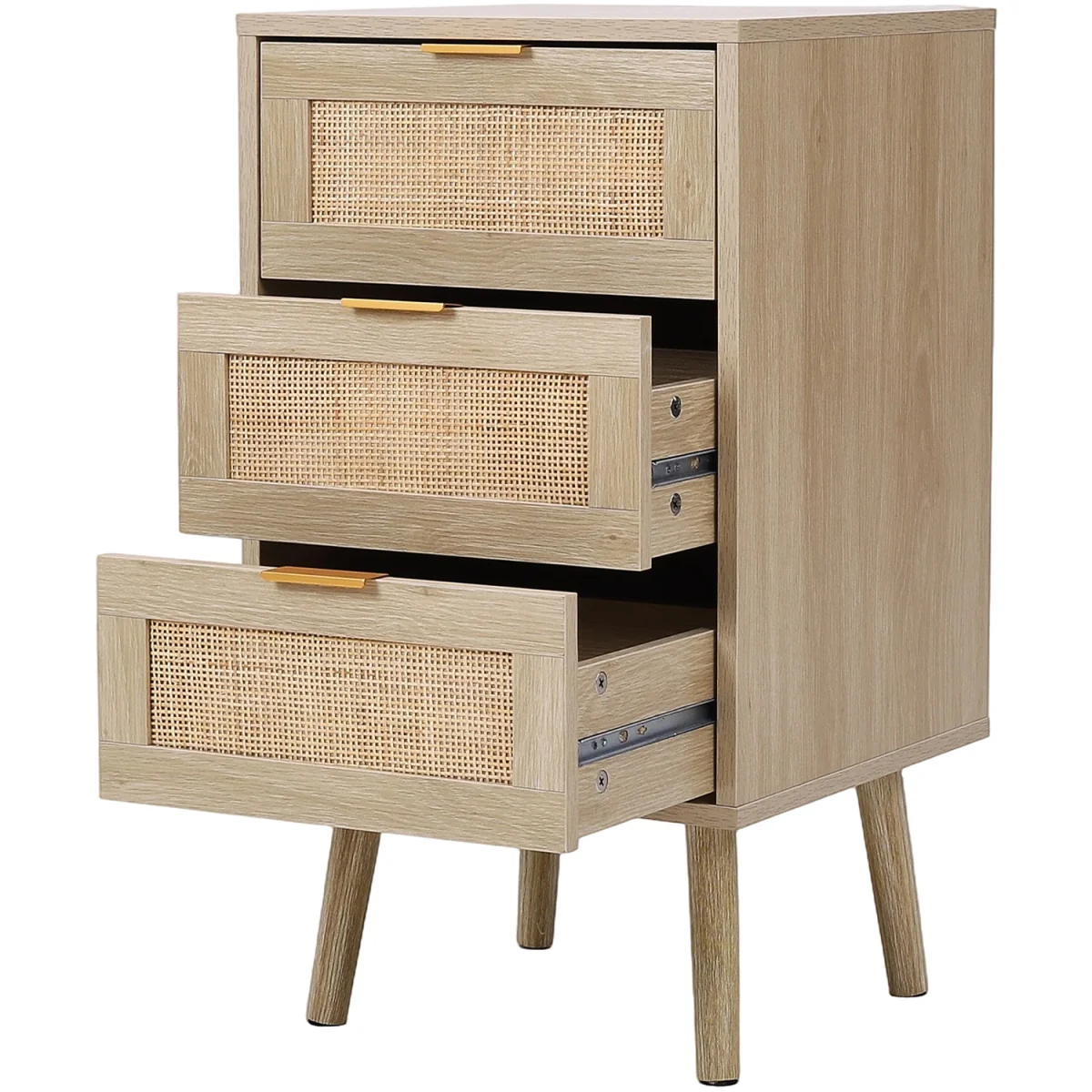 3 Drawer Bedside Table with Storage - Light Wood – image 4