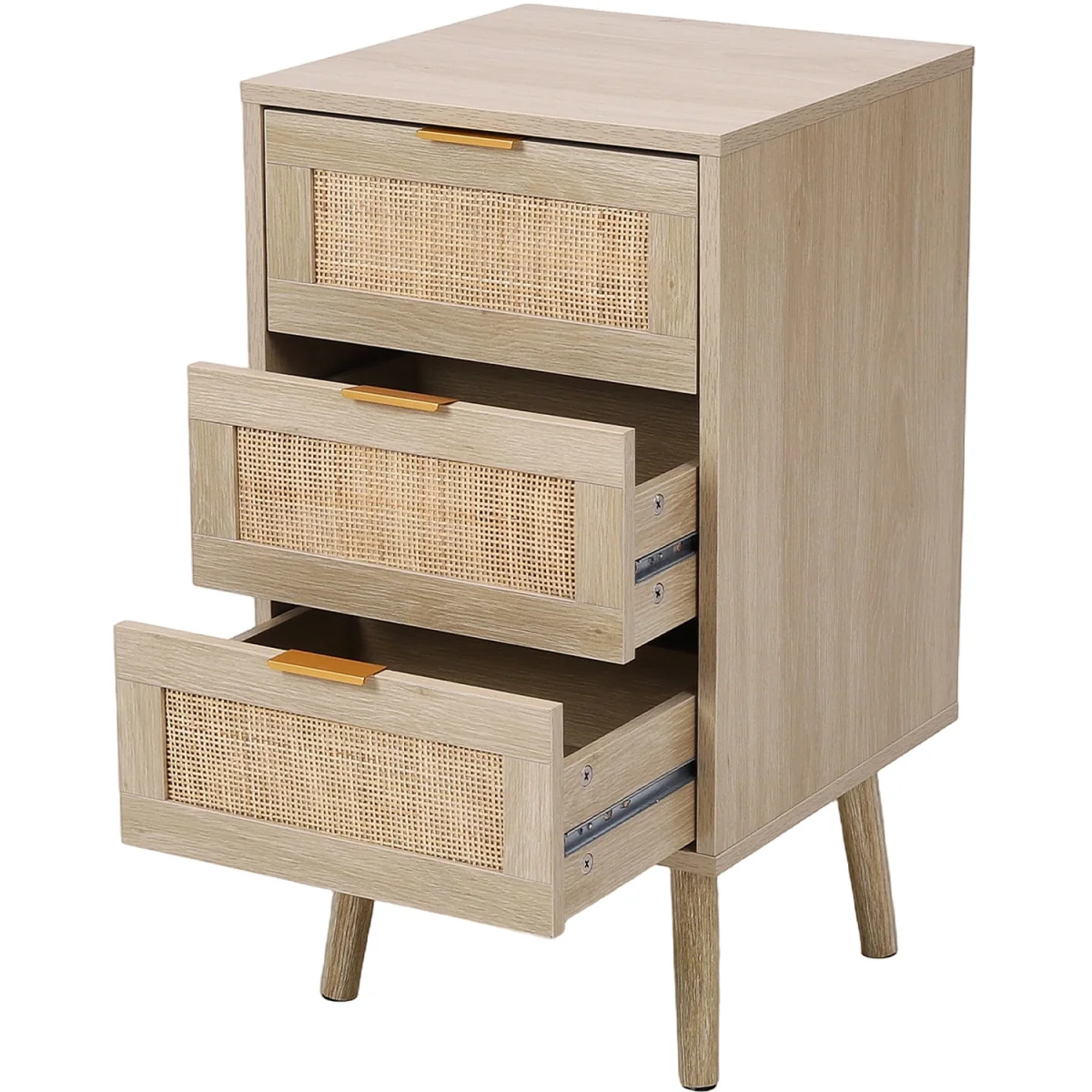 3 Drawer Bedside Table with Storage - Light Wood – image 5