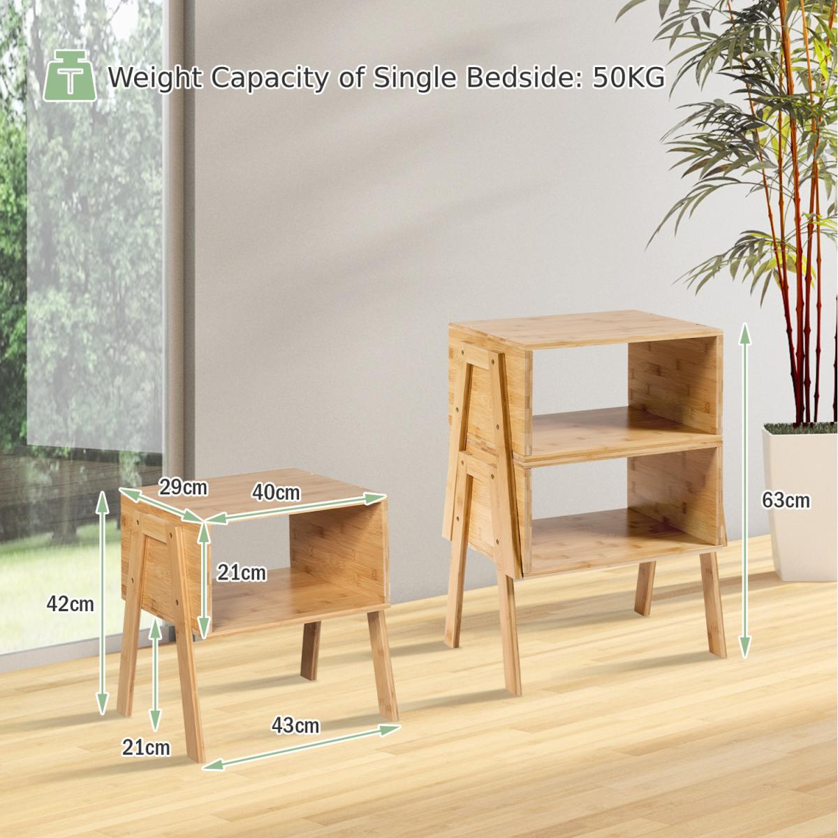 2 Piece Bamboo Bedside Table - Natural – image 3