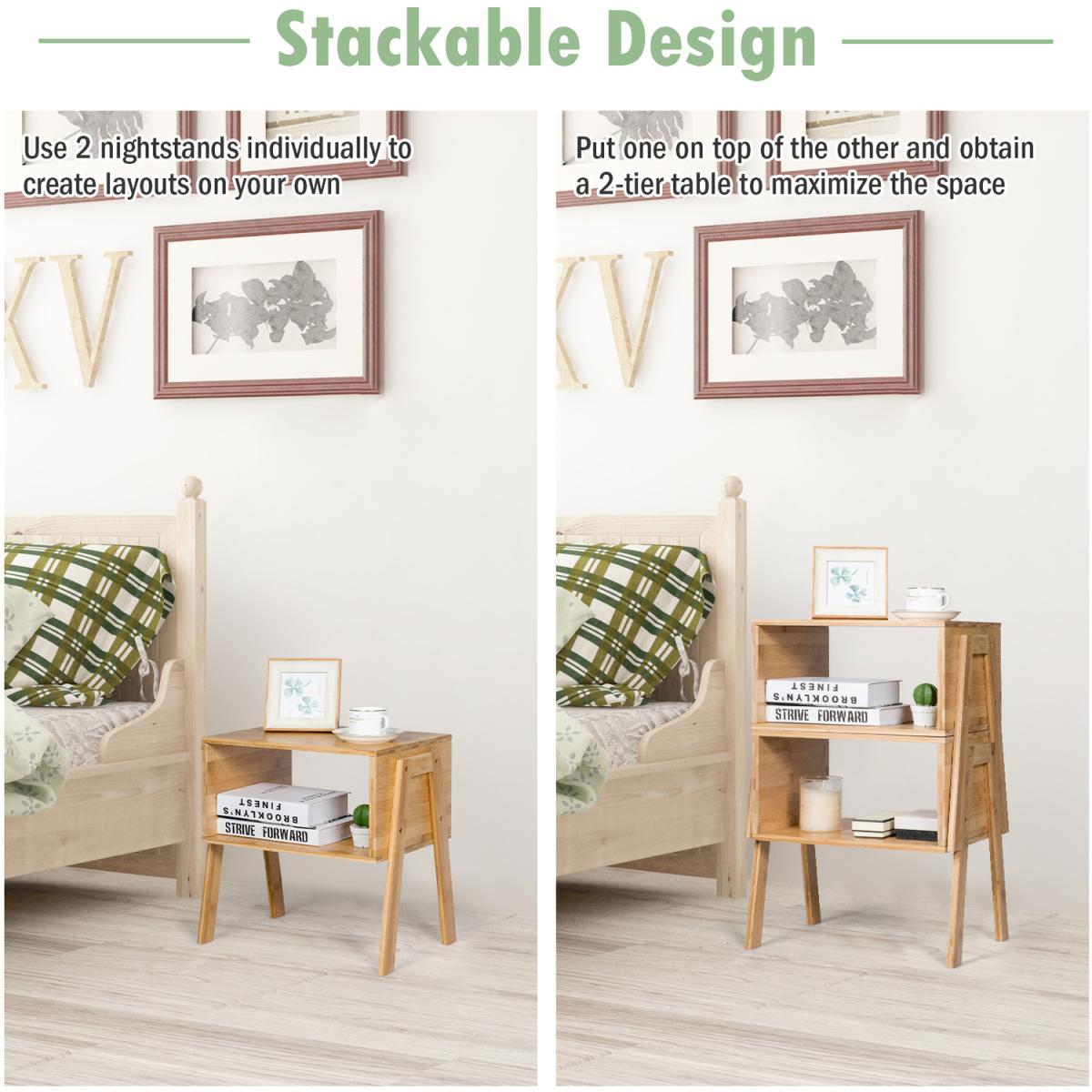 2 Piece Bamboo Bedside Table - Natural – image 5