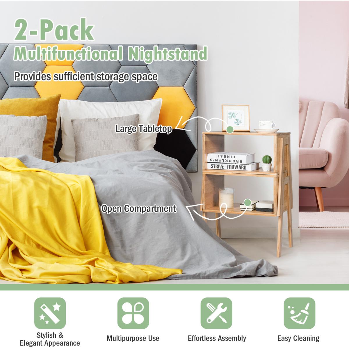 2 Piece Bamboo Bedside Table - Natural – image 6