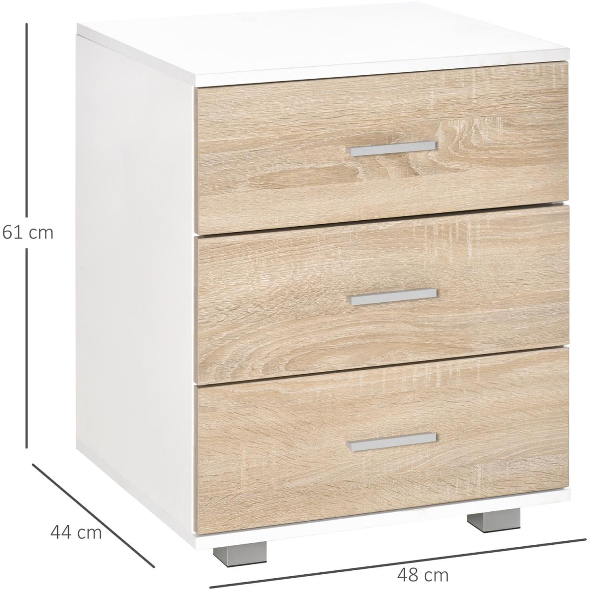Bedside Table with 3 Drawers - Oak, White – image 3