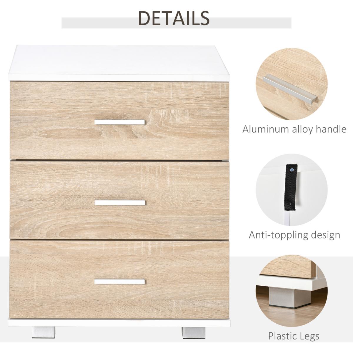 Bedside Table with 3 Drawers - Oak, White – image 6