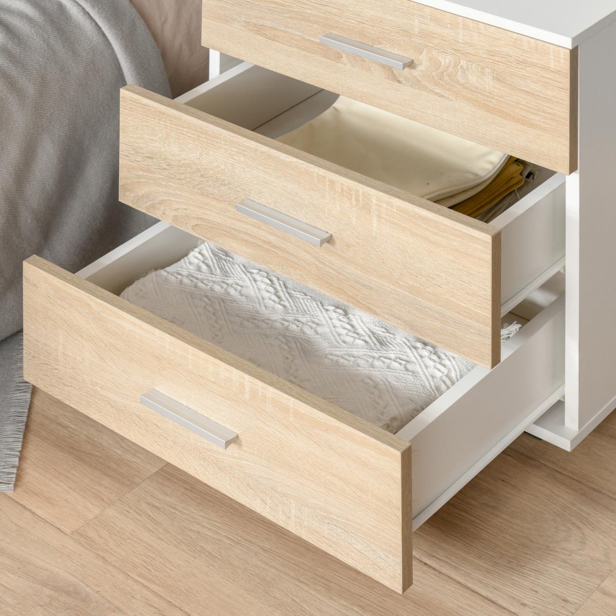 Bedside Table with 3 Drawers - Oak, White – image 7