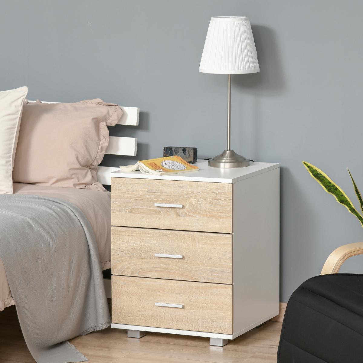 Bedside Table with 3 Drawers - Oak, White – image 9