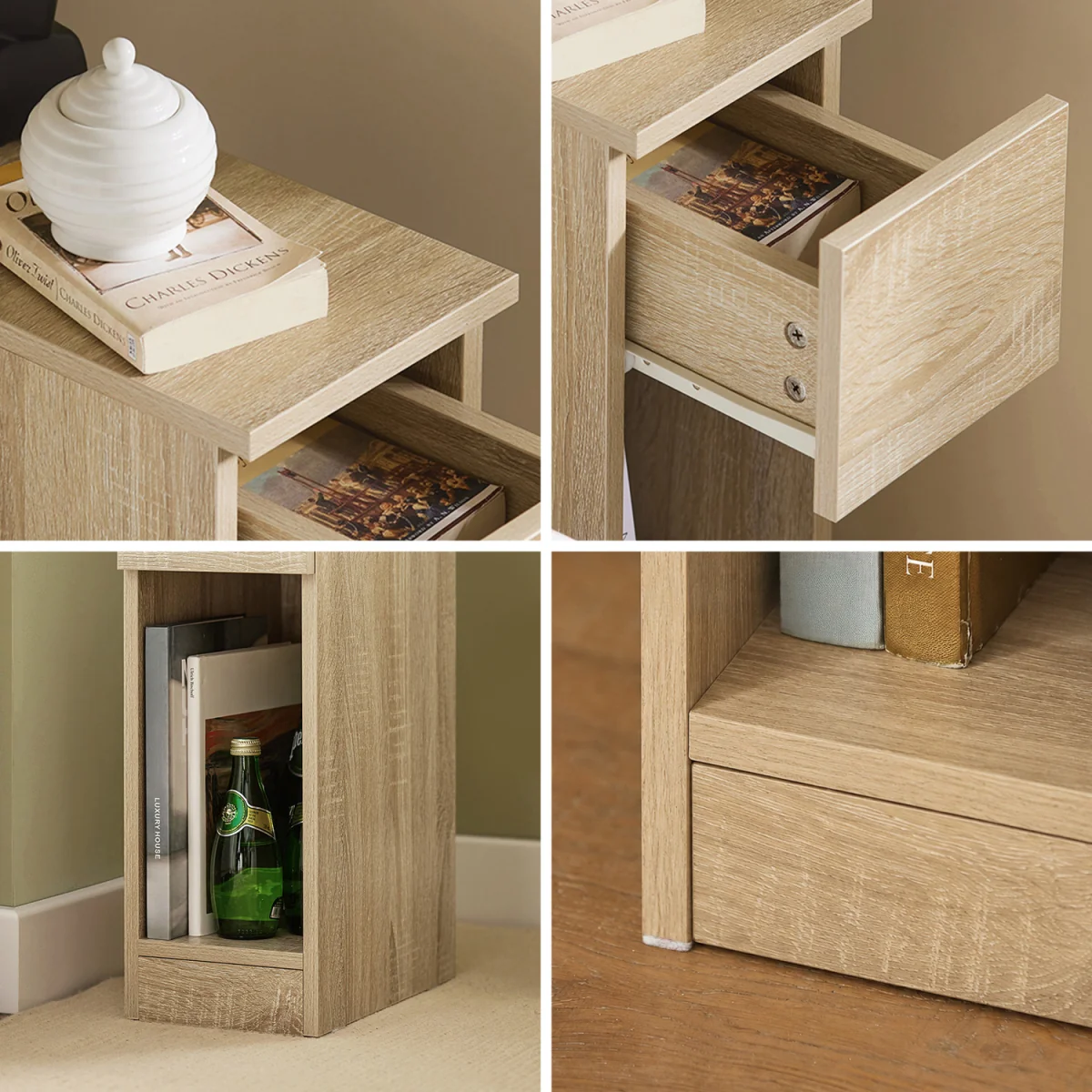 Set of 2 Narrow Bedside Tables Nightstand - Natural – image 11