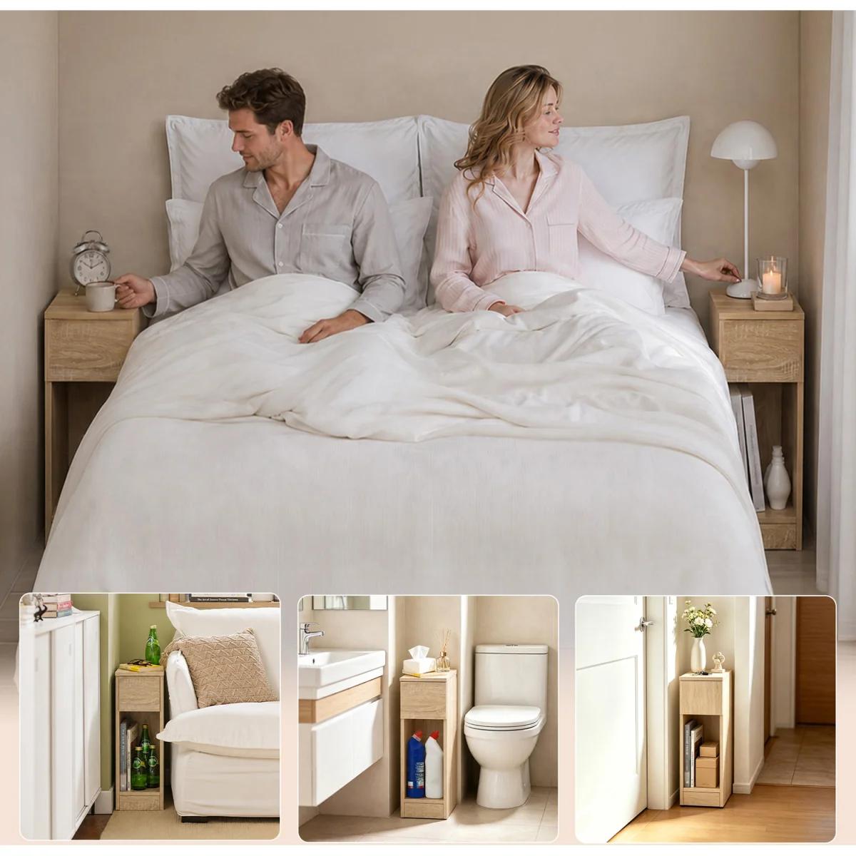 Set of 2 Narrow Bedside Tables Nightstand - Natural – image 12