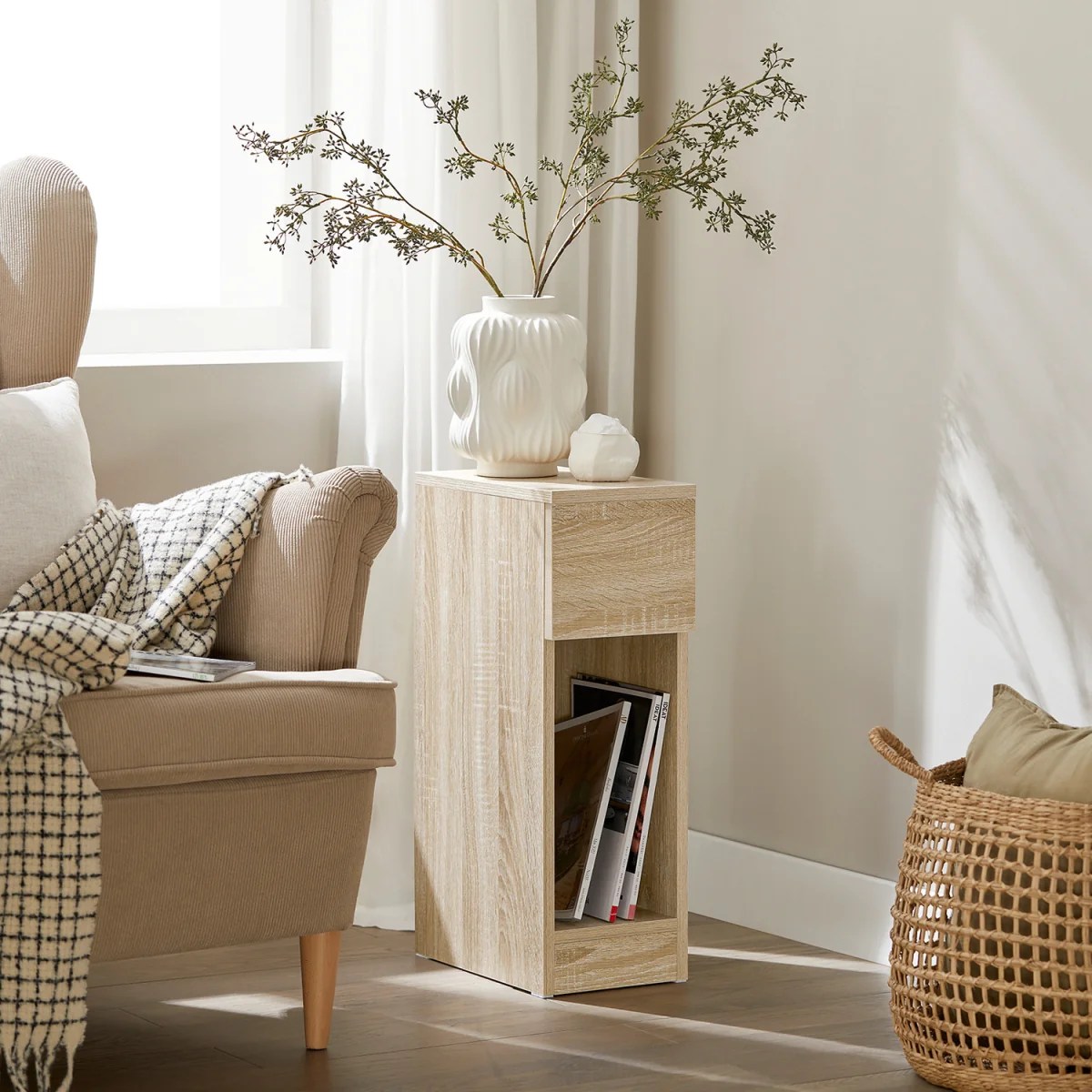 Set of 2 Narrow Bedside Tables Nightstand - Natural – image 13
