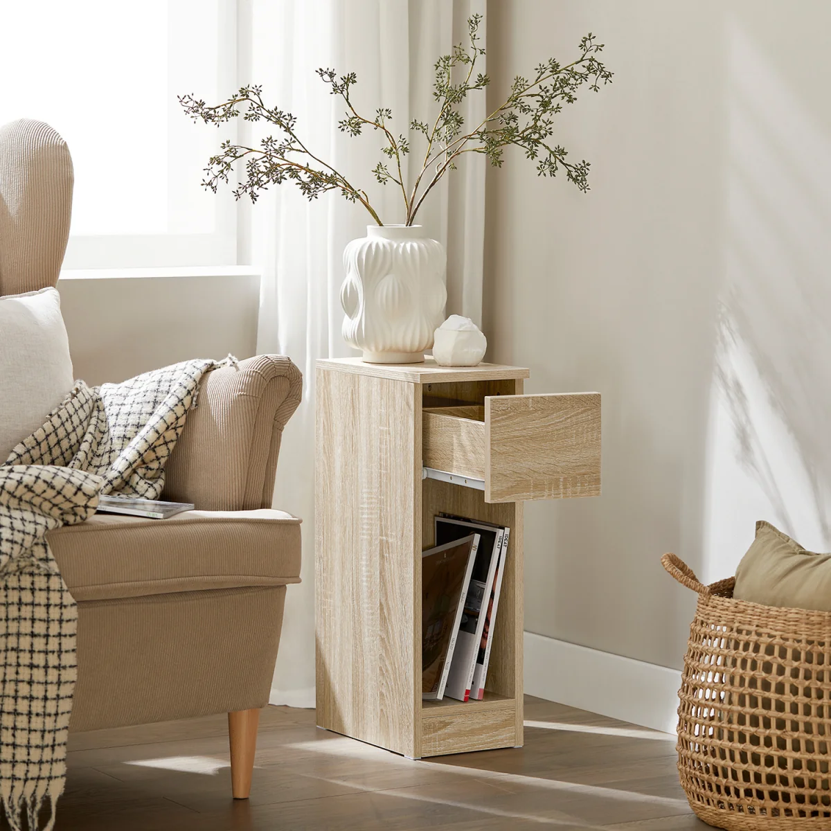 Set of 2 Narrow Bedside Tables Nightstand - Natural – image 14
